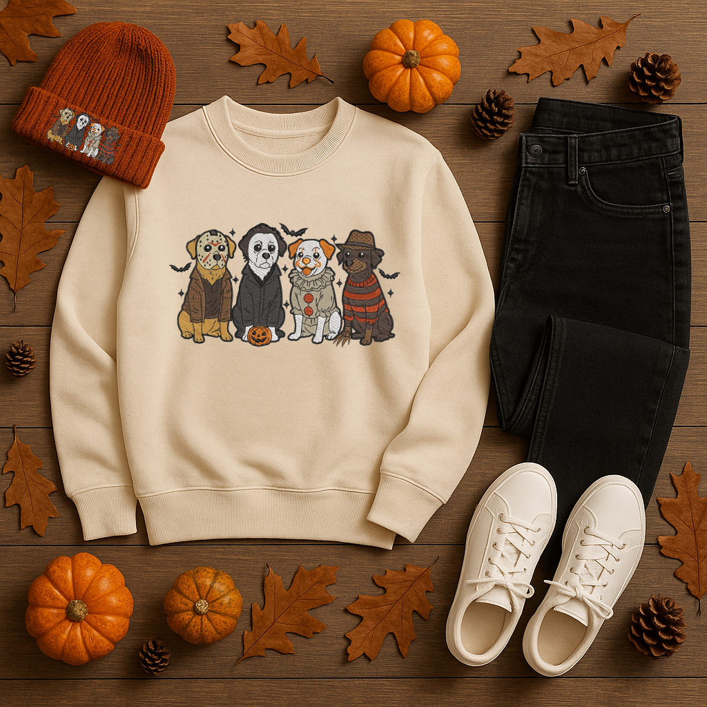 🎃 Halloween Horror Dog Crewneck Sweatshirt & Beanie Set