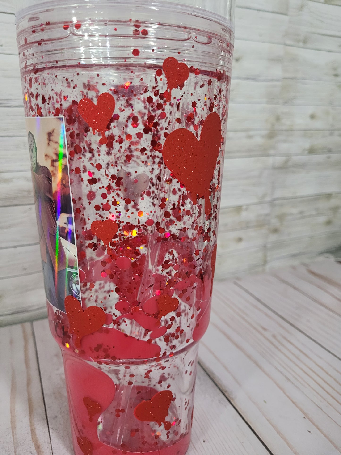 Bloody Valentine Horror Couple Snow Globe Tumbler – Michael Myers & Jason Glitter Cup – Creepy Cute Horror Movie Gift