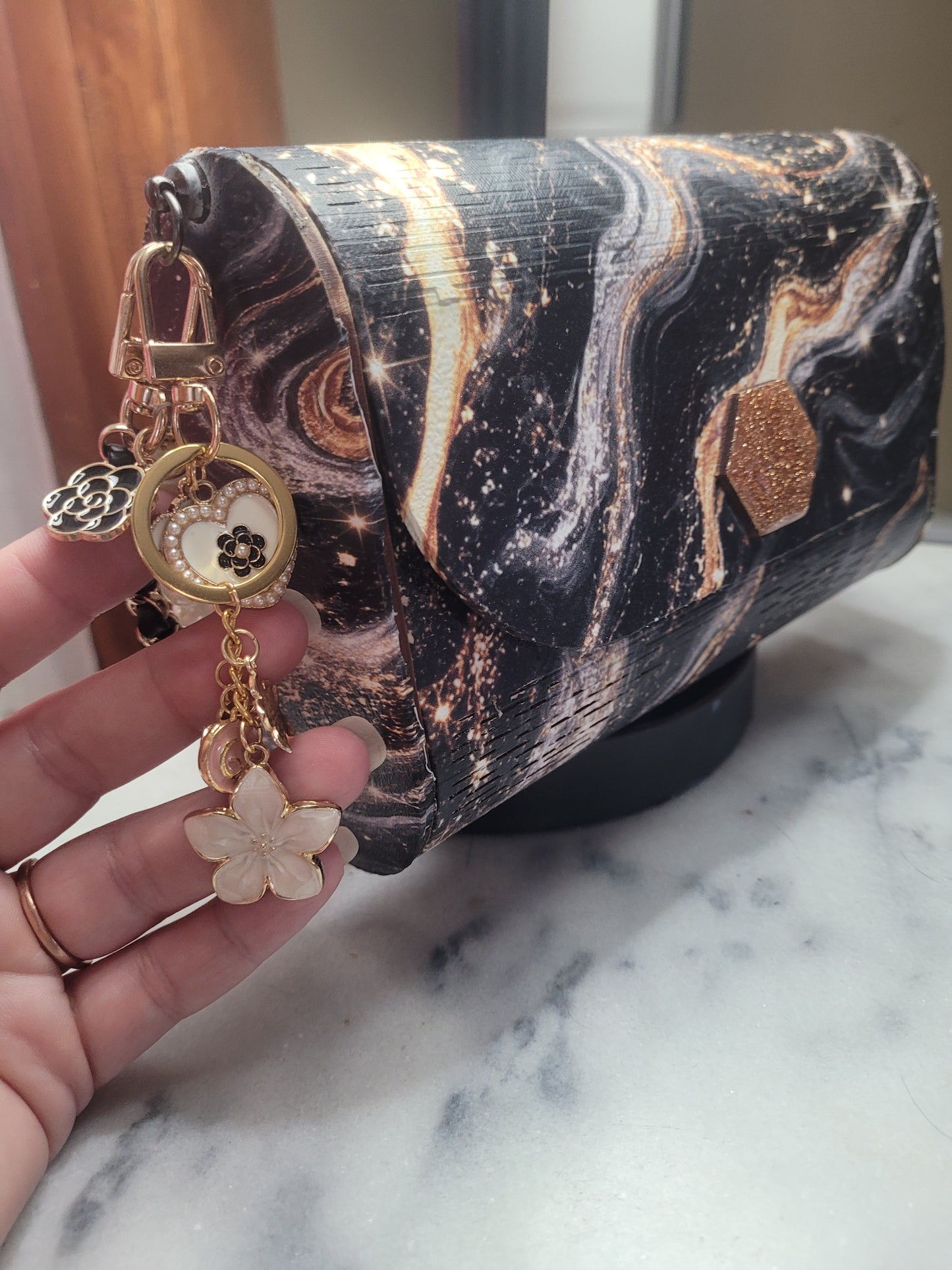 Black & Gold Luxe Marble Clutch Purse