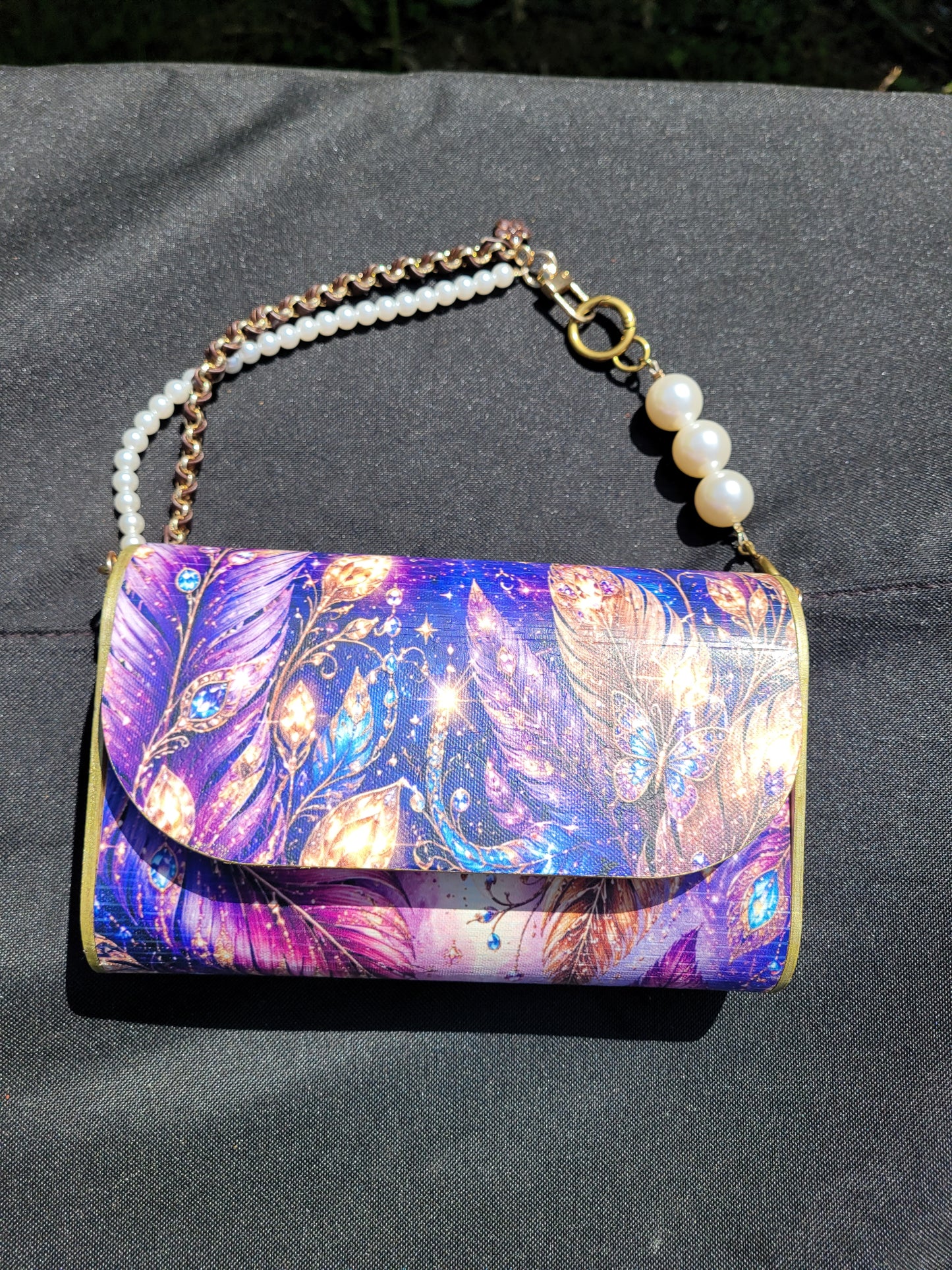 Enchanted Feather Butterfly Wooden Clutch Purse