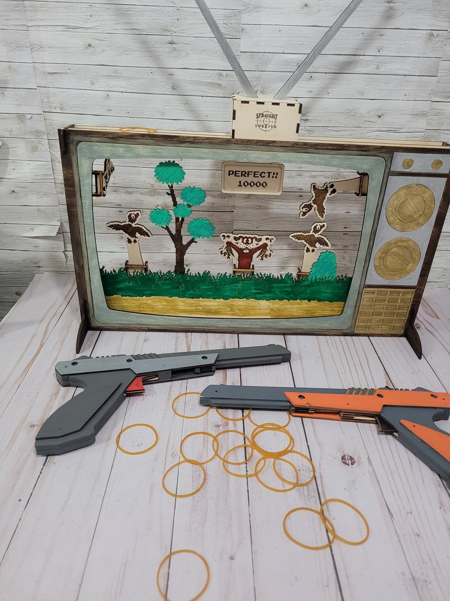 Retro Duck Hunt-Style Rubber Band Shooting Game | Handmade Vintage TV Arcade Set | Nostalgic Family Game Night Gift