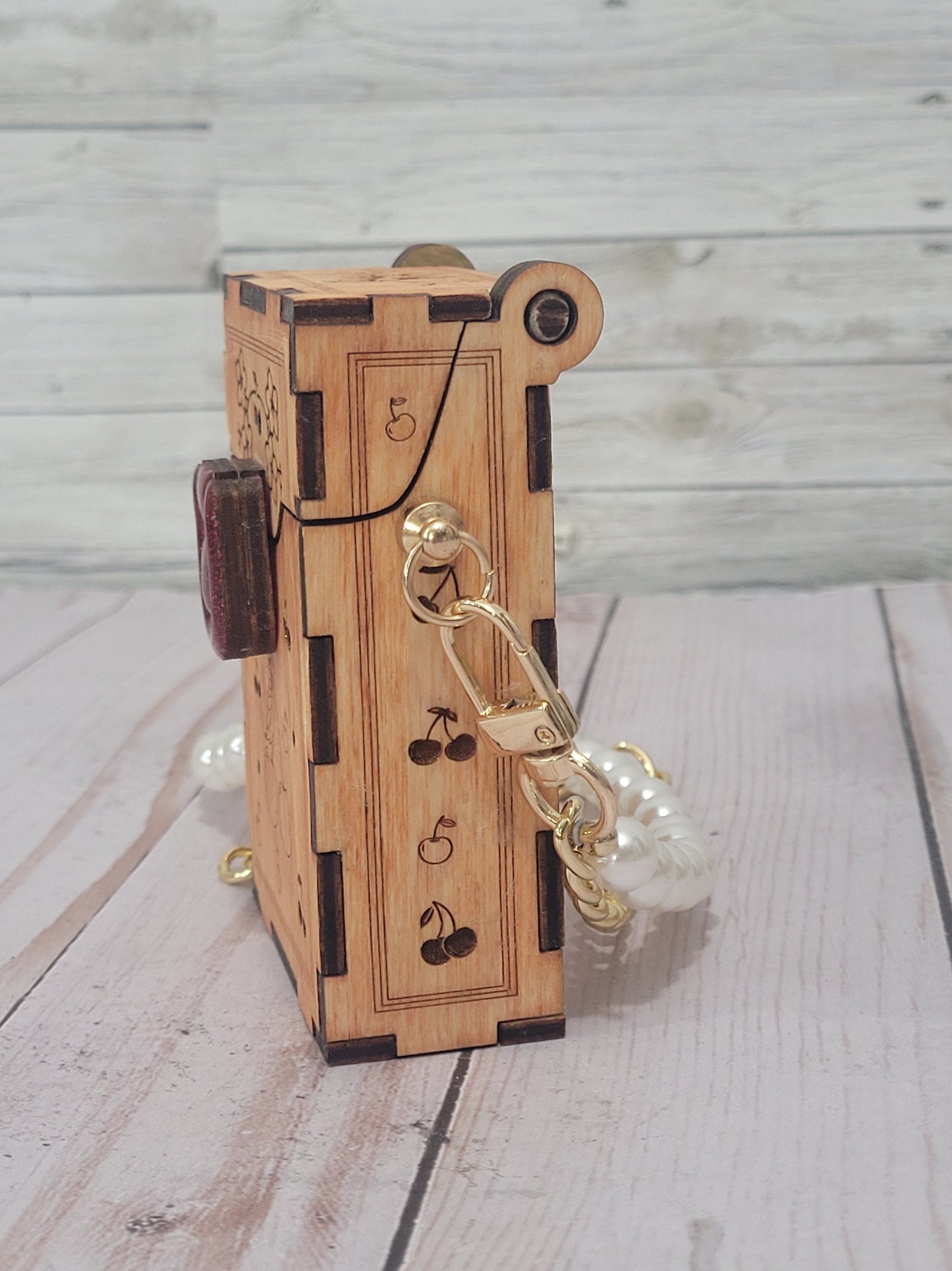 Cherry Blossom Wooden Purse – Handmade Laser Engraved Clutch with Glitter Clasp