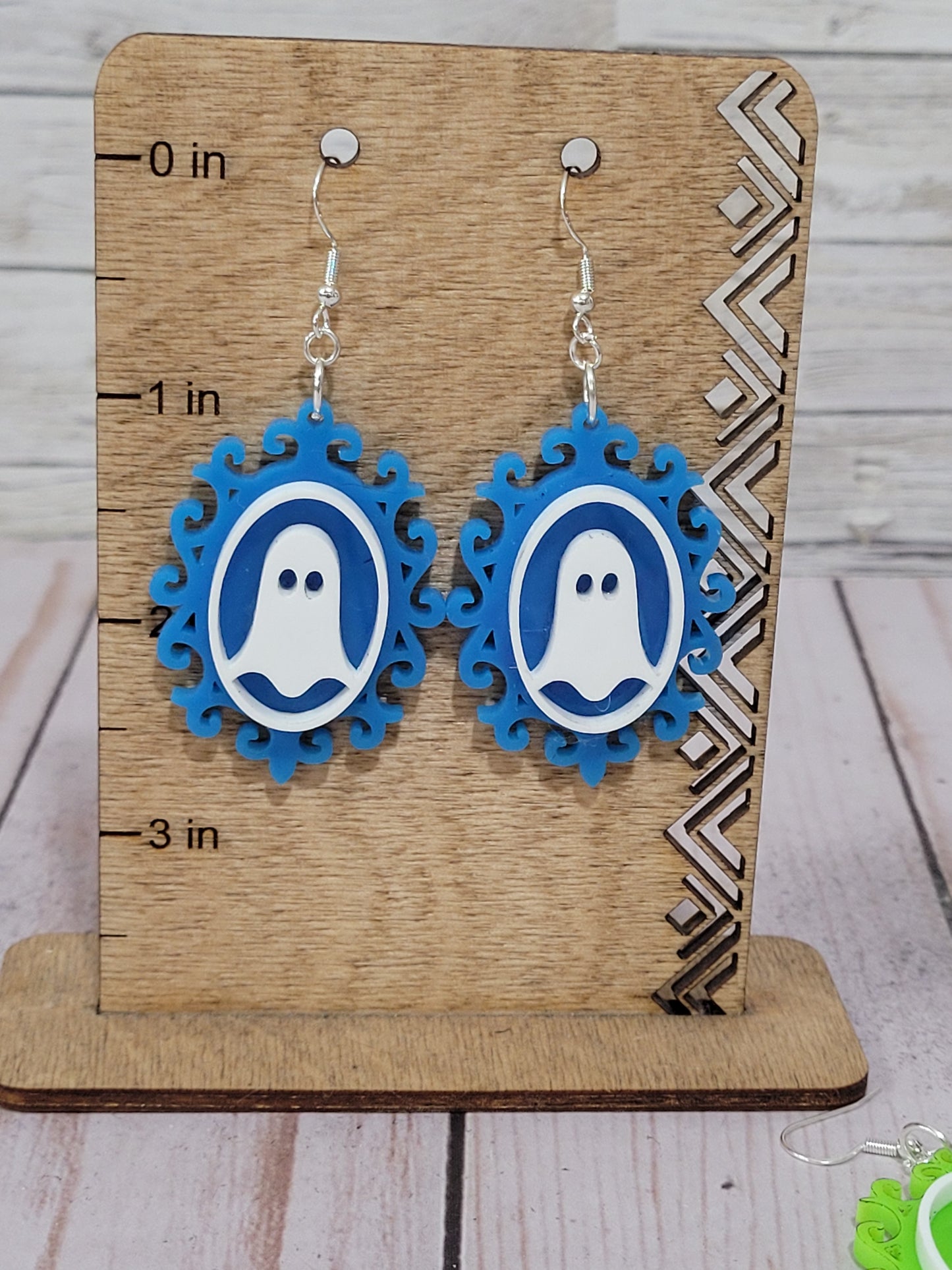 Spooky Ghost Halloween Earrings – Acrylic Statement Jewelry (Orange, Blue, Green)