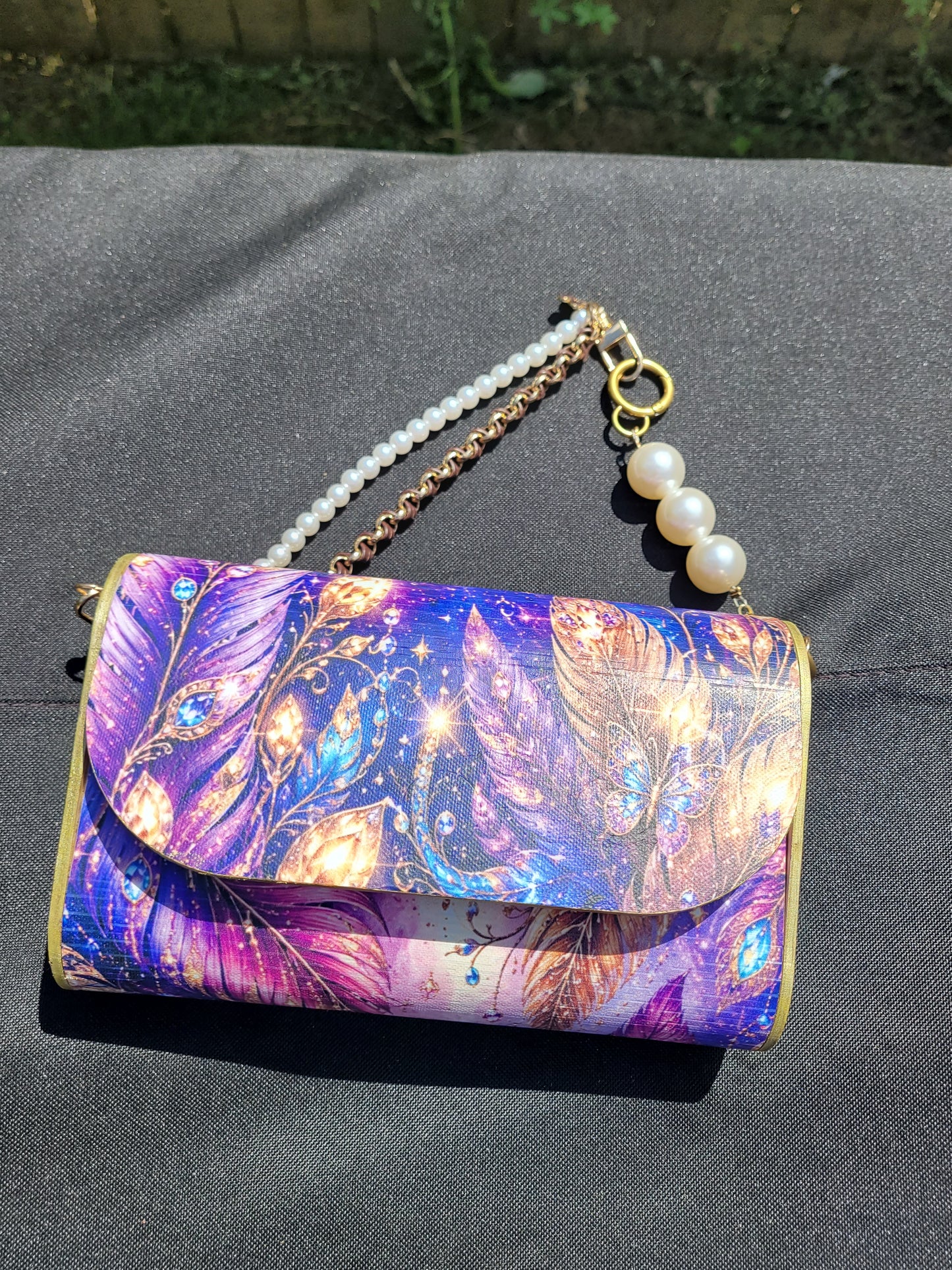 Enchanted Feather Butterfly Wooden Clutch Purse