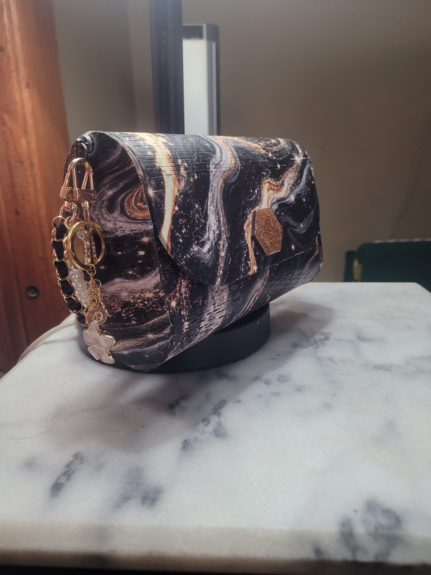 Black & Gold Luxe Marble Clutch Purse