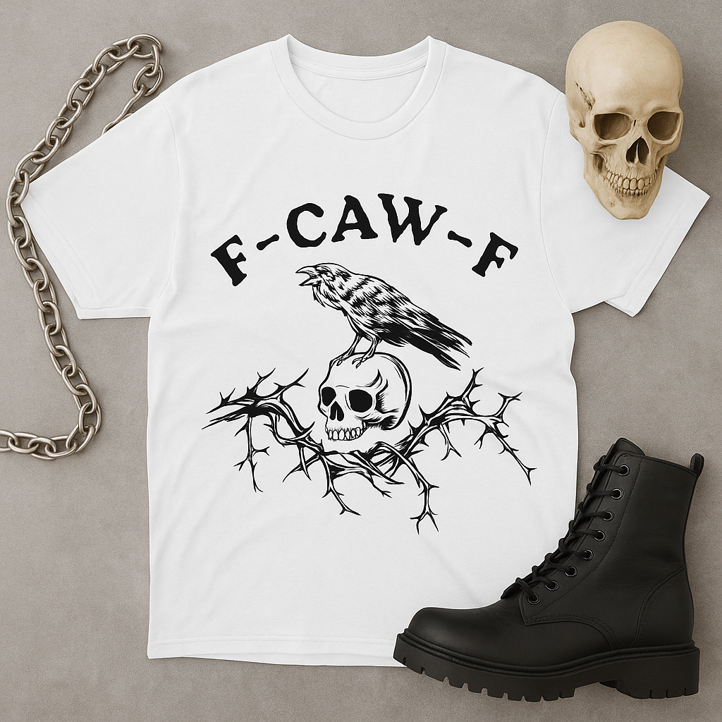 F-CAW-F Raven Skull Graphic Tee | Gothic Streetwear Unisex T-Shirt