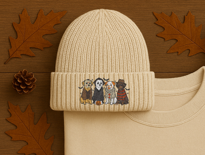 🎃 Halloween Horror Dog Crewneck Sweatshirt & Beanie Set
