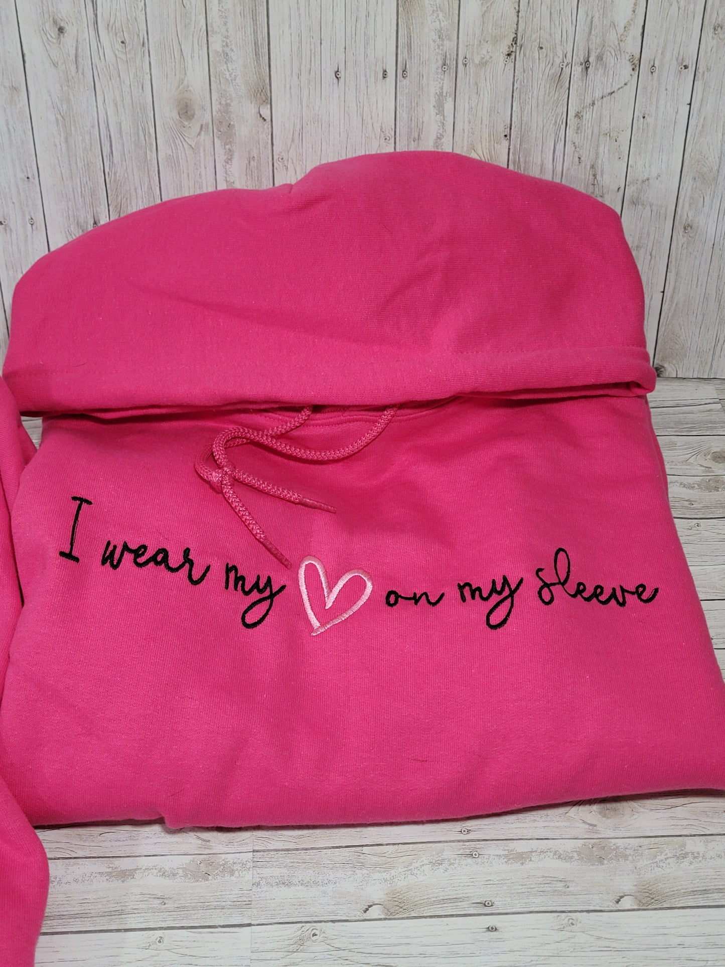 Custom "I Wear My Heart on My Sleeve" Hoodie – Personalized Names Embroidered Sweatshirt