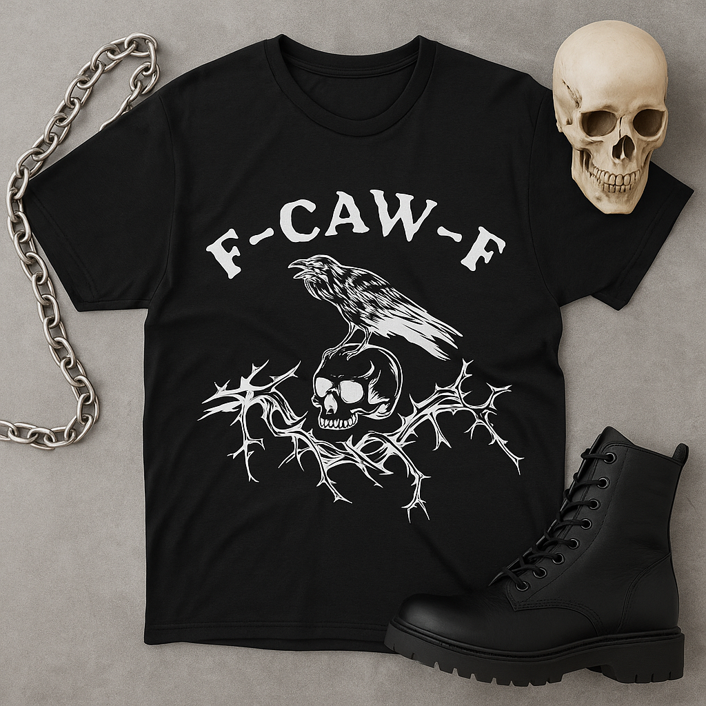 F-CAW-F Raven Skull Graphic Tee | Gothic Streetwear Unisex T-Shirt