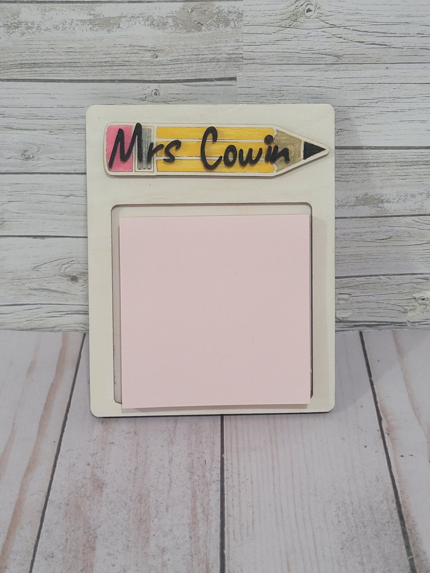 Custom Teacher Sticky Note Holder – Personalized Pencil Design Desk Organizer
