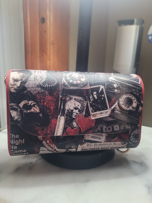 Vintage Horror Collage Wooden Purse | Handmade Spooky Statement Bag | Gothic Halloween Handbag