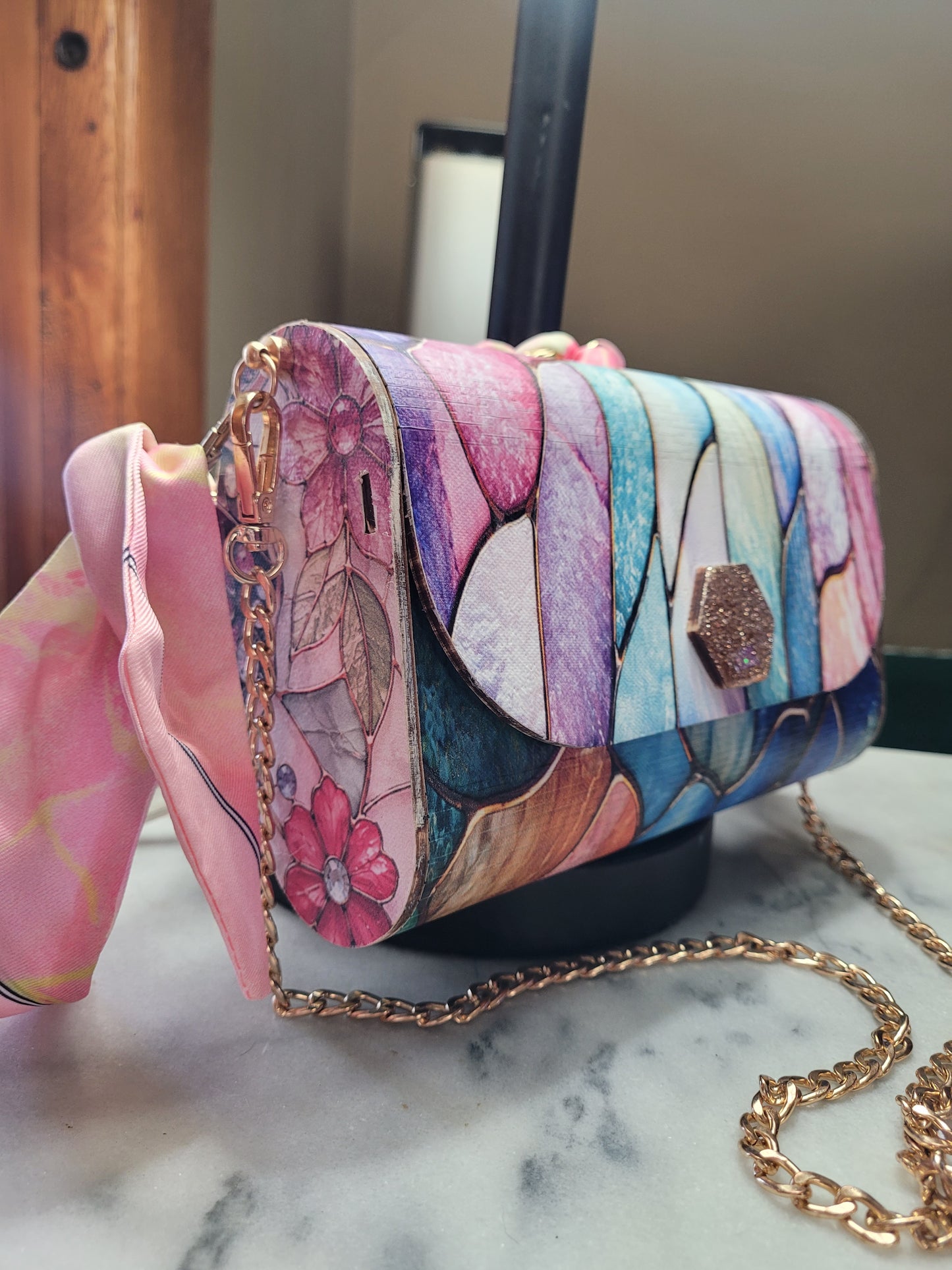 Stained Glass Collection – Handmade Wooden Crossbody Purse