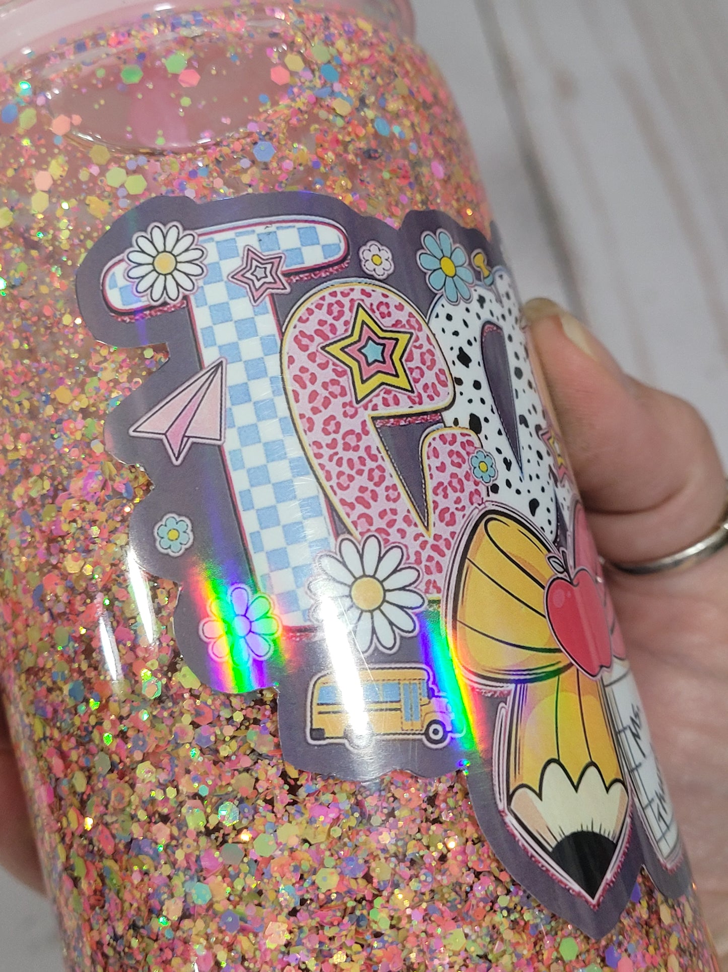 Custom Glitter Teacher Tumbler with Straw – Personalized Teacher Appreciation Gift