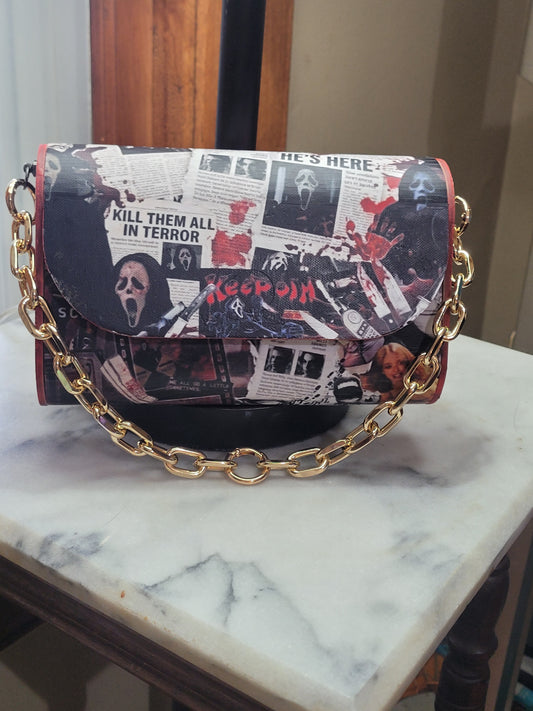 Midnight Horror Collage Handmade Wooden Crossbody Purse