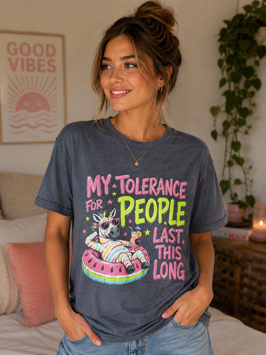 My Tolerance for People Lasts This Long – Funny Zebra Float Tee