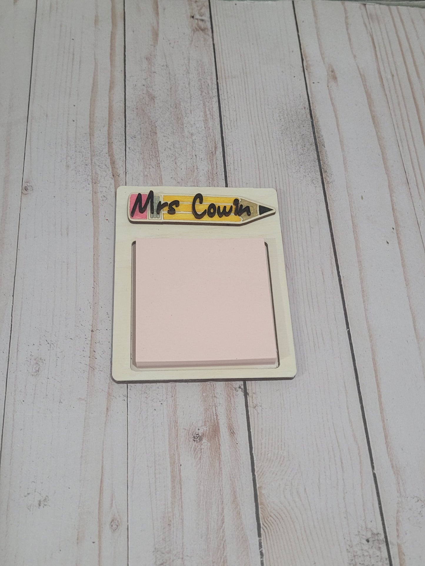 Custom Teacher Sticky Note Holder – Personalized Pencil Design Desk Organizer