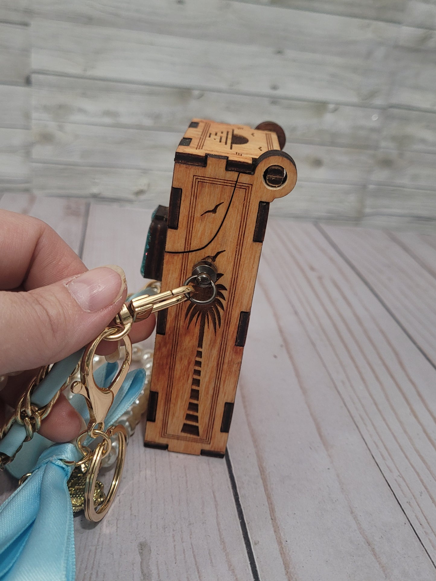 Mini Wooden Clip-On Bag | Engraved Dolphin Design | Pearl Handle | Customizable Add-On Purse