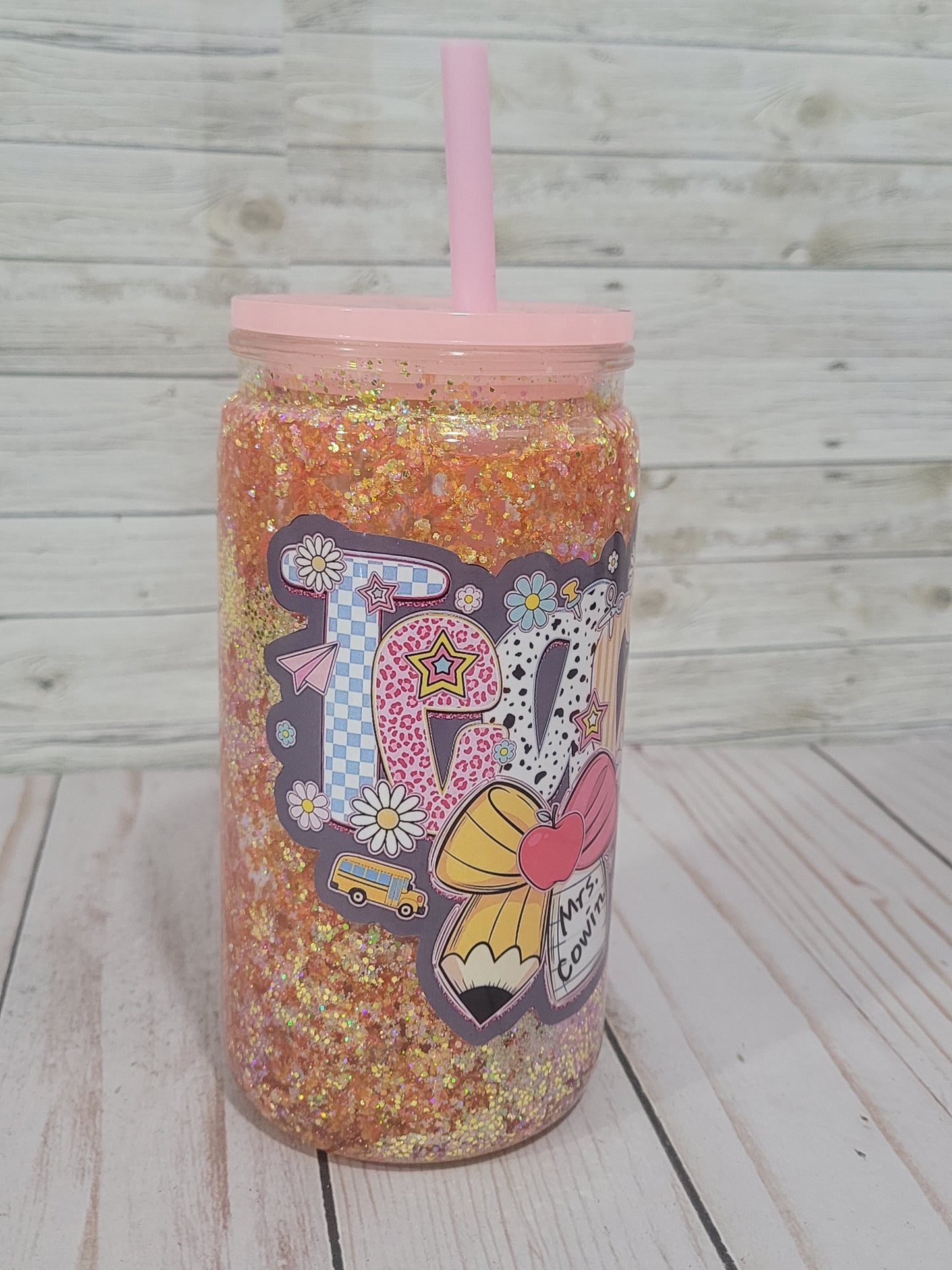 Custom Glitter Teacher Tumbler with Straw – Personalized Teacher Appreciation Gift