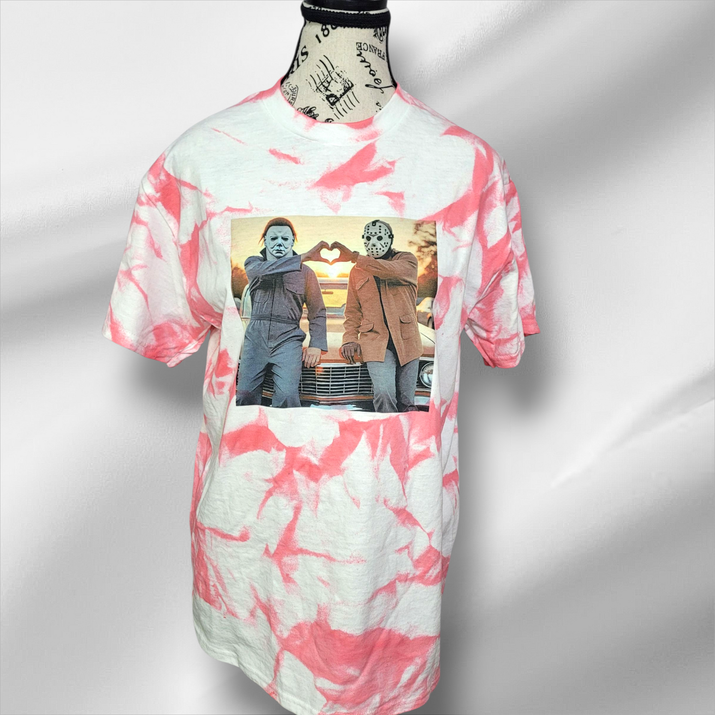 Spooky Cute Tie-Dye Halloween T-Shirt – Michael & Jason Heart Hands Graphic Tee
