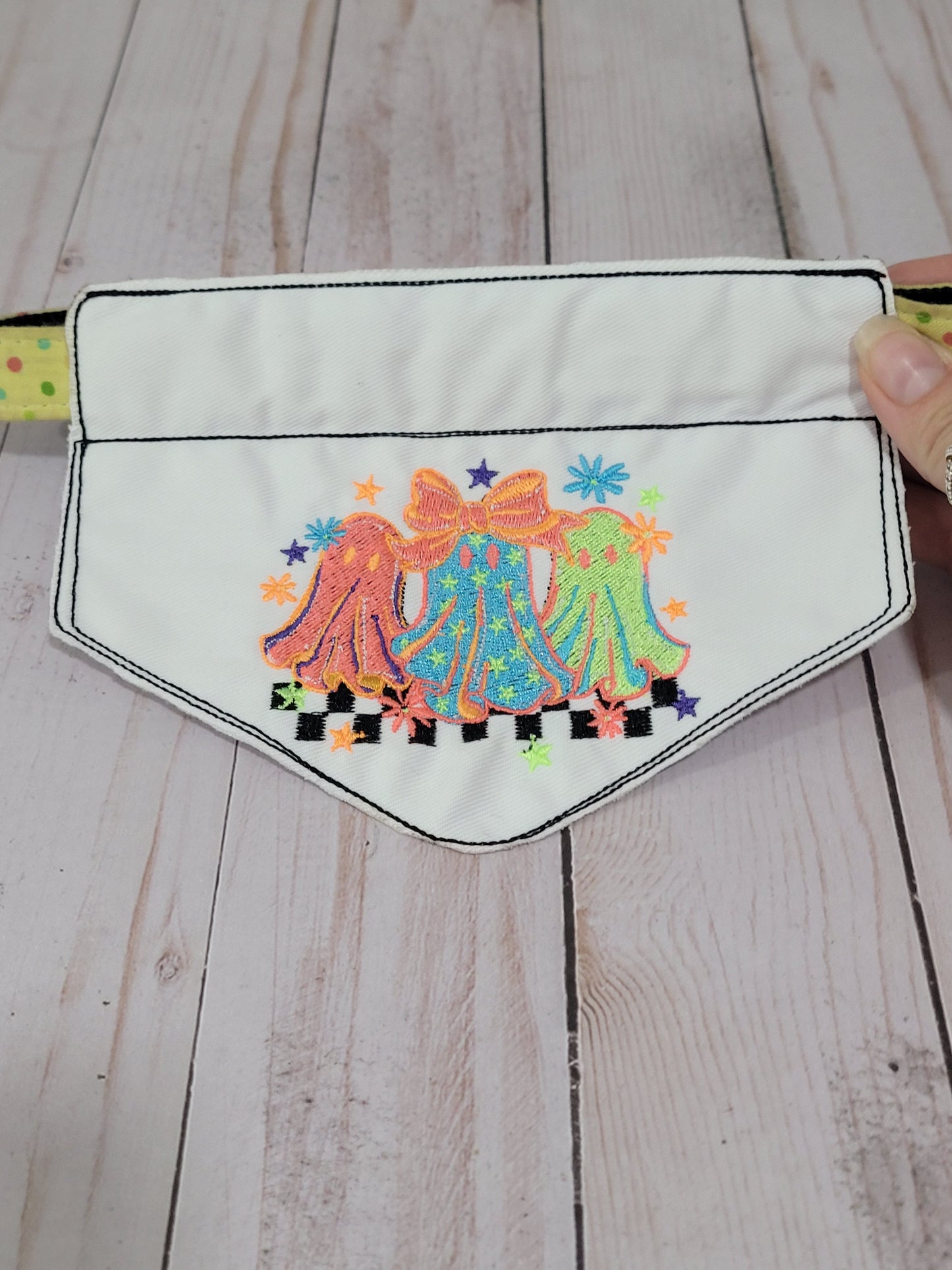 Embroidered Halloween Dog Bandana | Ghost Trio Pet Scarf | Cute Fall Dog Accessory