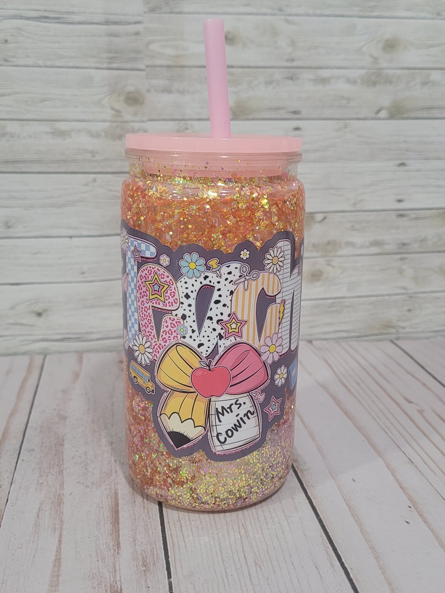Custom Glitter Teacher Tumbler with Straw – Personalized Teacher Appreciation Gift