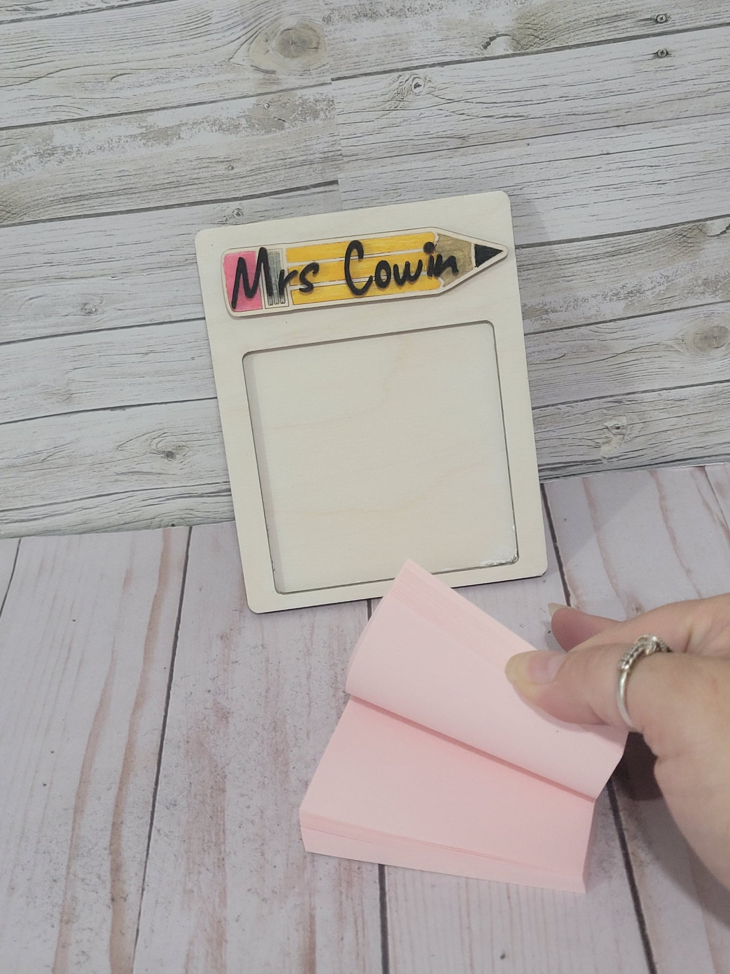 Custom Teacher Sticky Note Holder – Personalized Pencil Design Desk Organizer