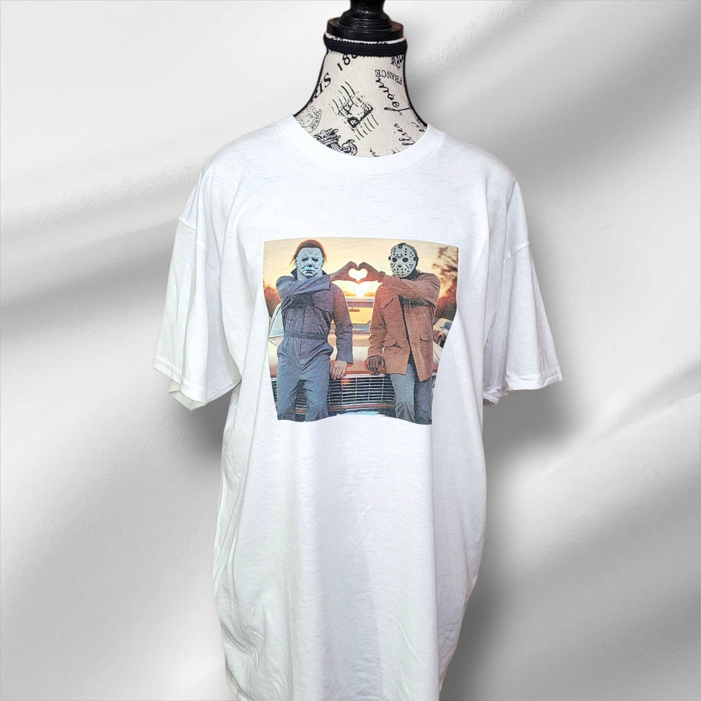 Spooky Cute Tie-Dye Halloween T-Shirt – Michael & Jason Heart Hands Graphic Tee