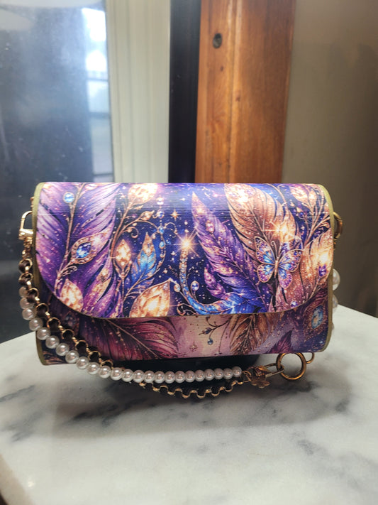 Enchanted Feather Butterfly Wooden Clutch Purse