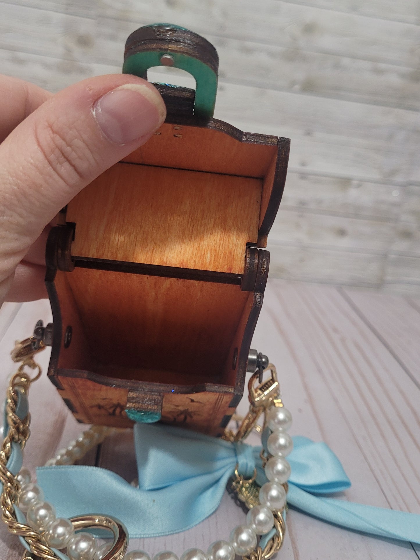 Mini Wooden Clip-On Bag | Engraved Dolphin Design | Pearl Handle | Customizable Add-On Purse
