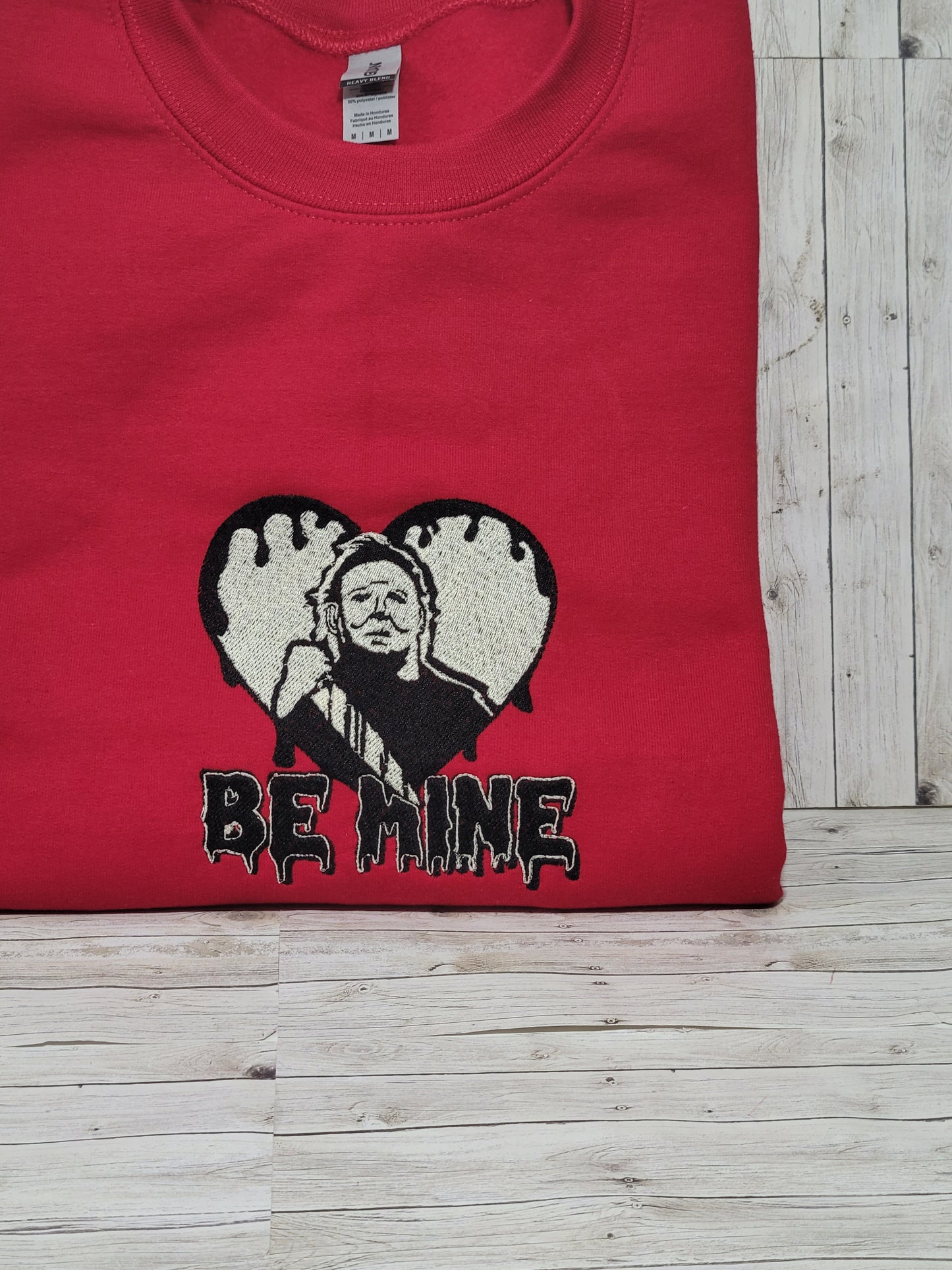 Be Mine Embroidered Horror Valentine’s Sweatshirt – Spooky Cute Handmade
