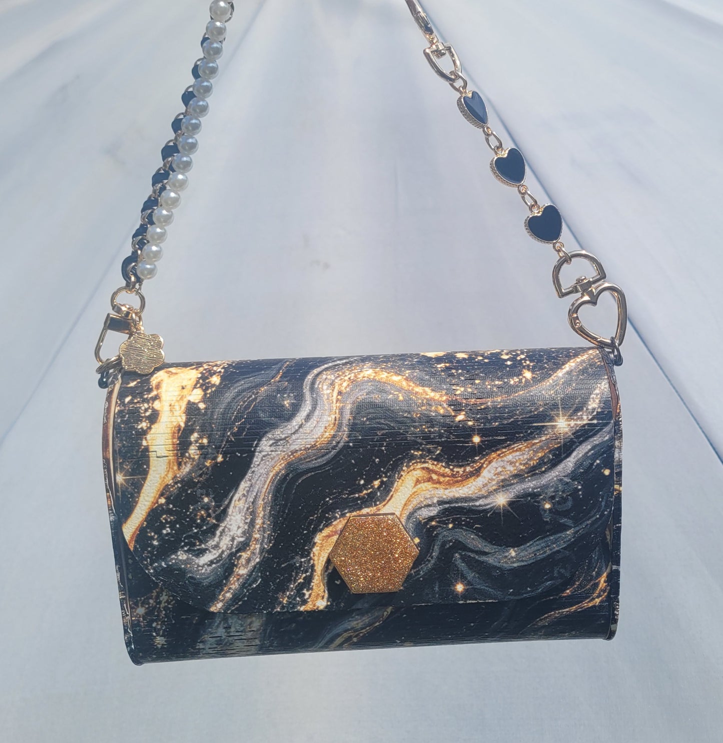 Black & Gold Luxe Marble Clutch Purse