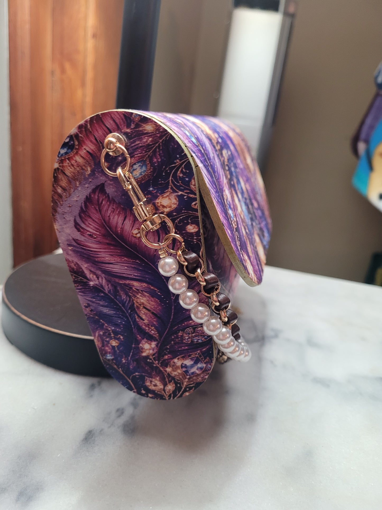 Enchanted Feather Butterfly Wooden Clutch Purse