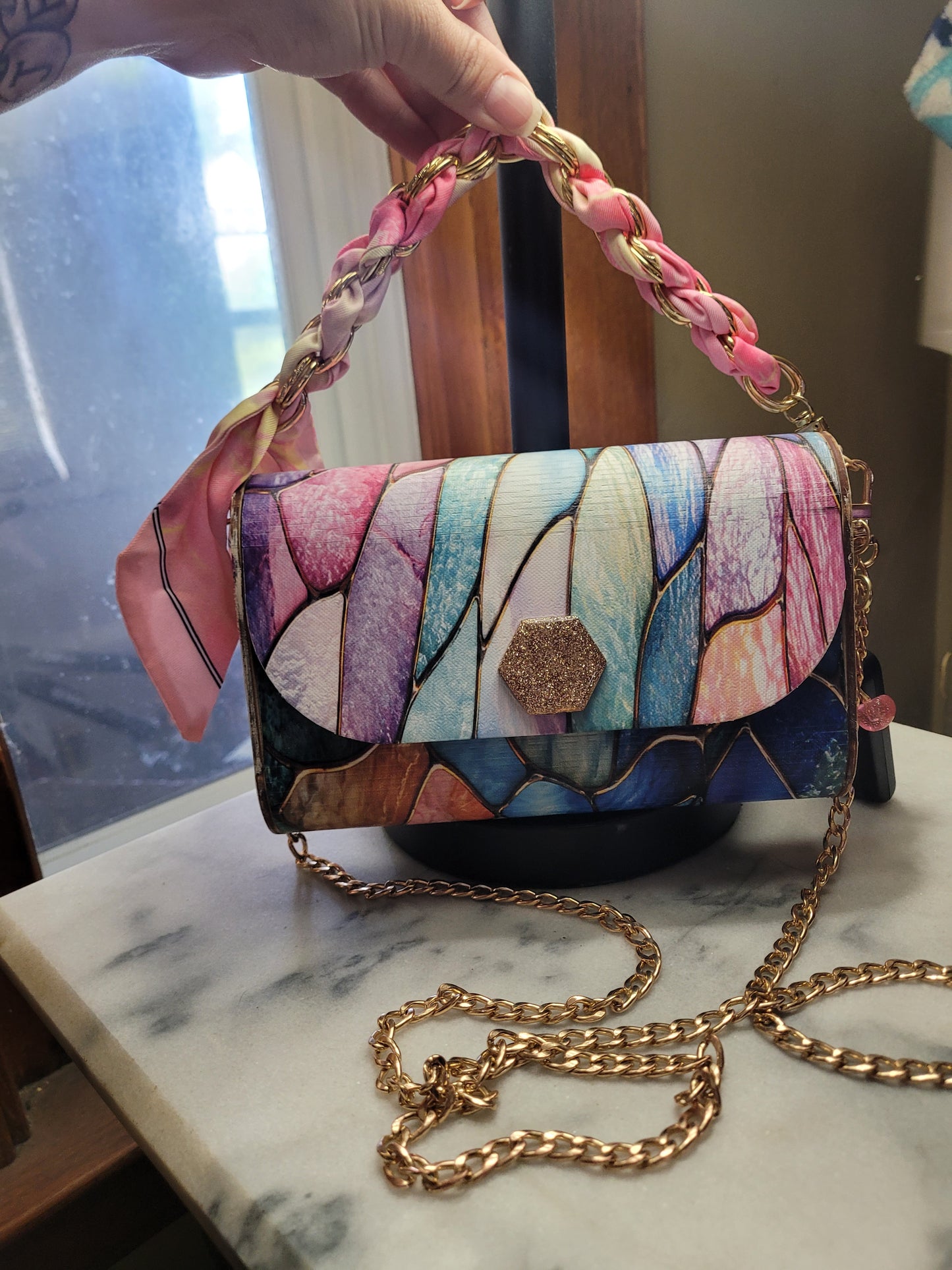 Stained Glass Collection – Handmade Wooden Crossbody Purse