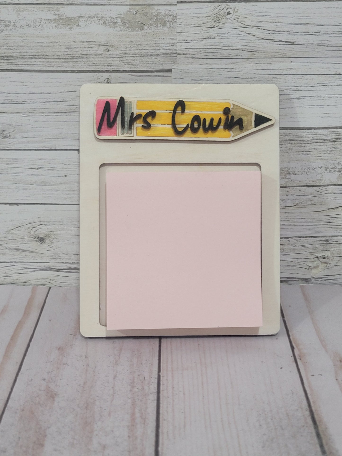 Custom Teacher Sticky Note Holder – Personalized Pencil Design Desk Organizer
