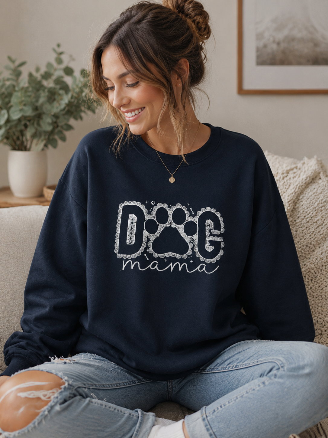 DOG Mama Embroidered Crewneck Sweatshirt | Dog Lover Sweatshirt | Pet Mom Gift | Cozy Dog Mama Pullover