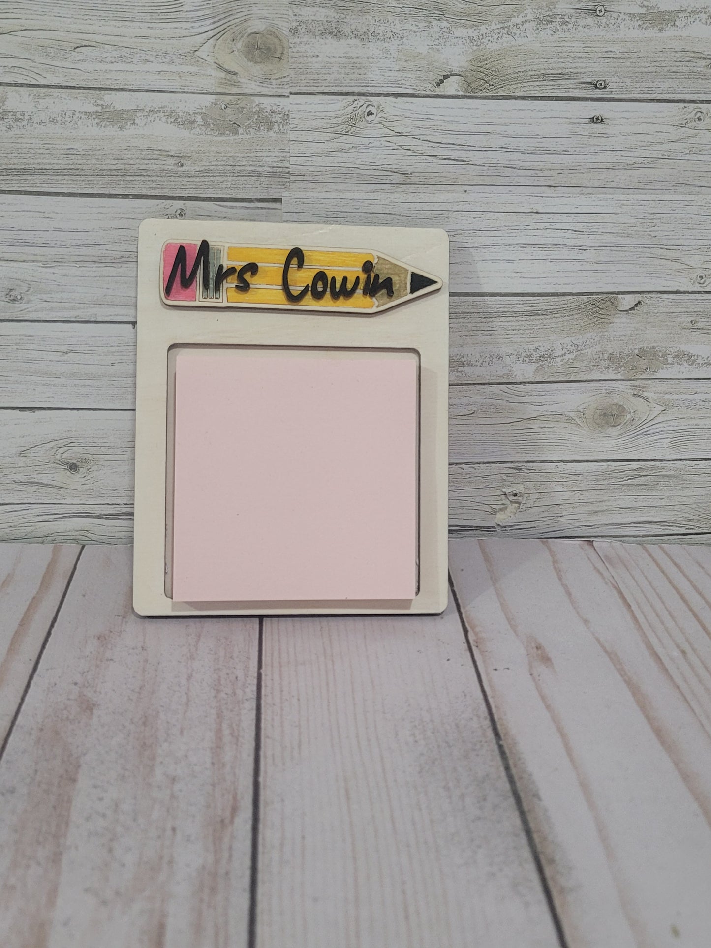 Custom Teacher Sticky Note Holder – Personalized Pencil Design Desk Organizer