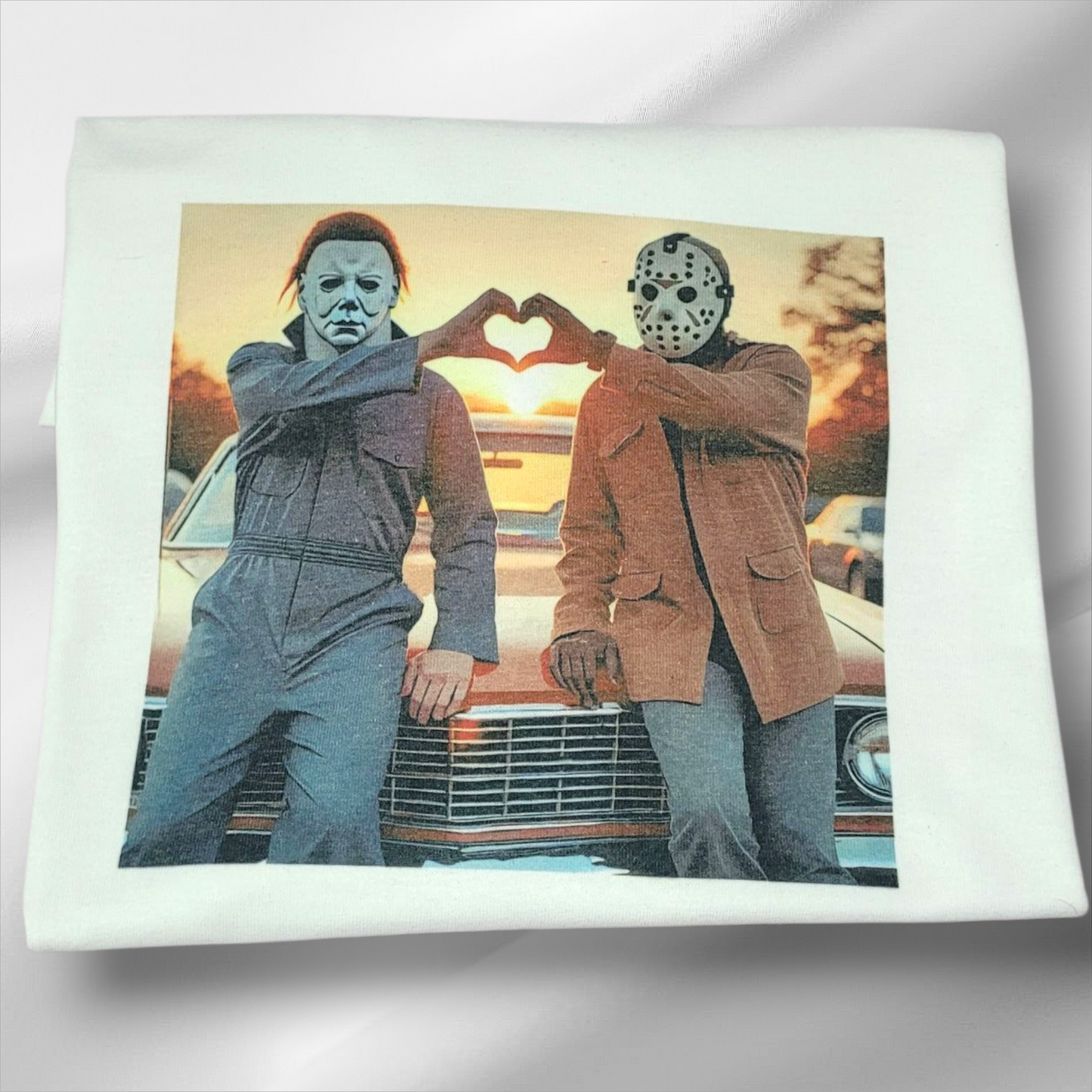 Spooky Cute Tie-Dye Halloween T-Shirt – Michael & Jason Heart Hands Graphic Tee