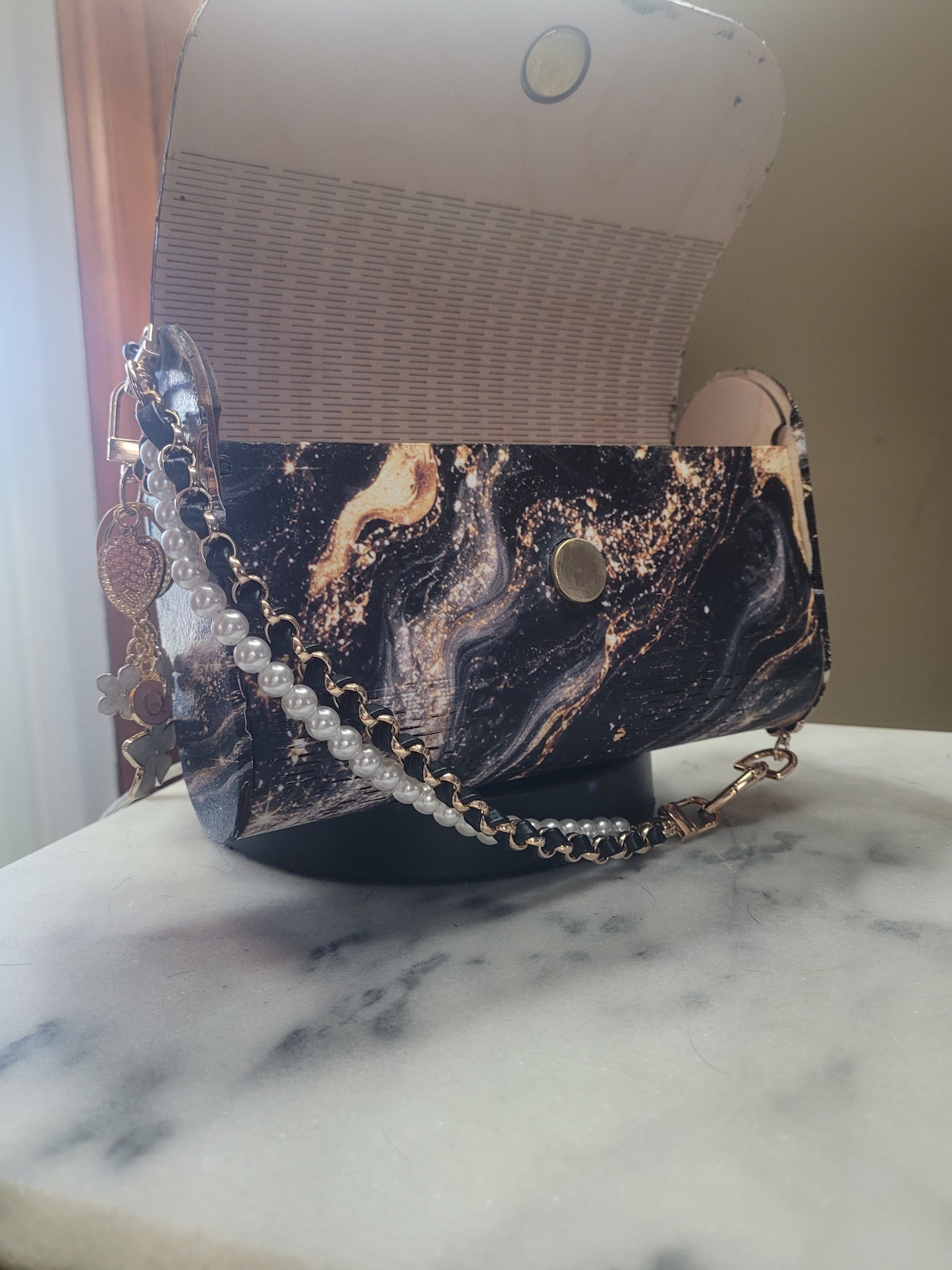 Black & Gold Luxe Marble Clutch Purse
