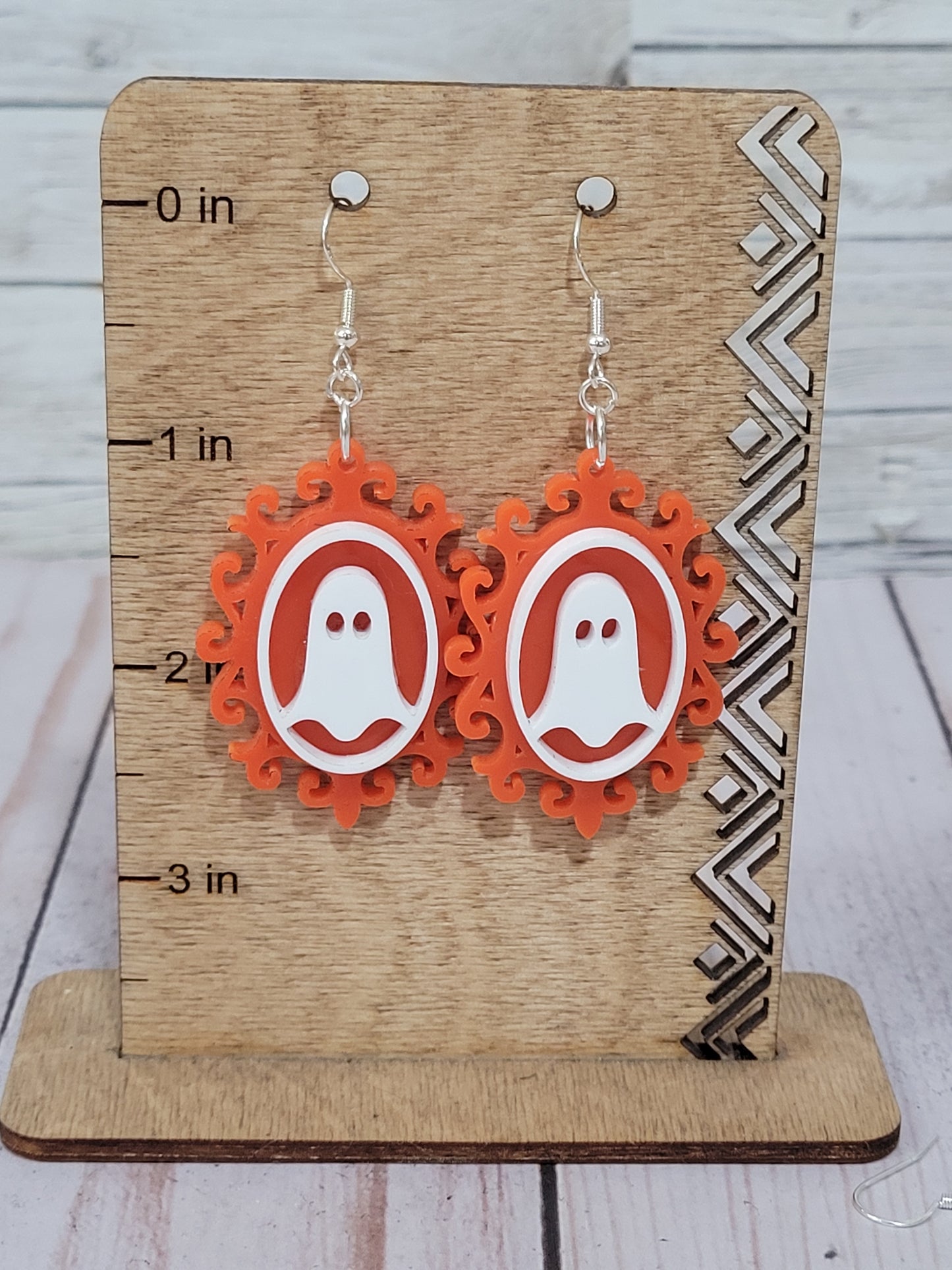 Spooky Ghost Halloween Earrings – Acrylic Statement Jewelry (Orange, Blue, Green)