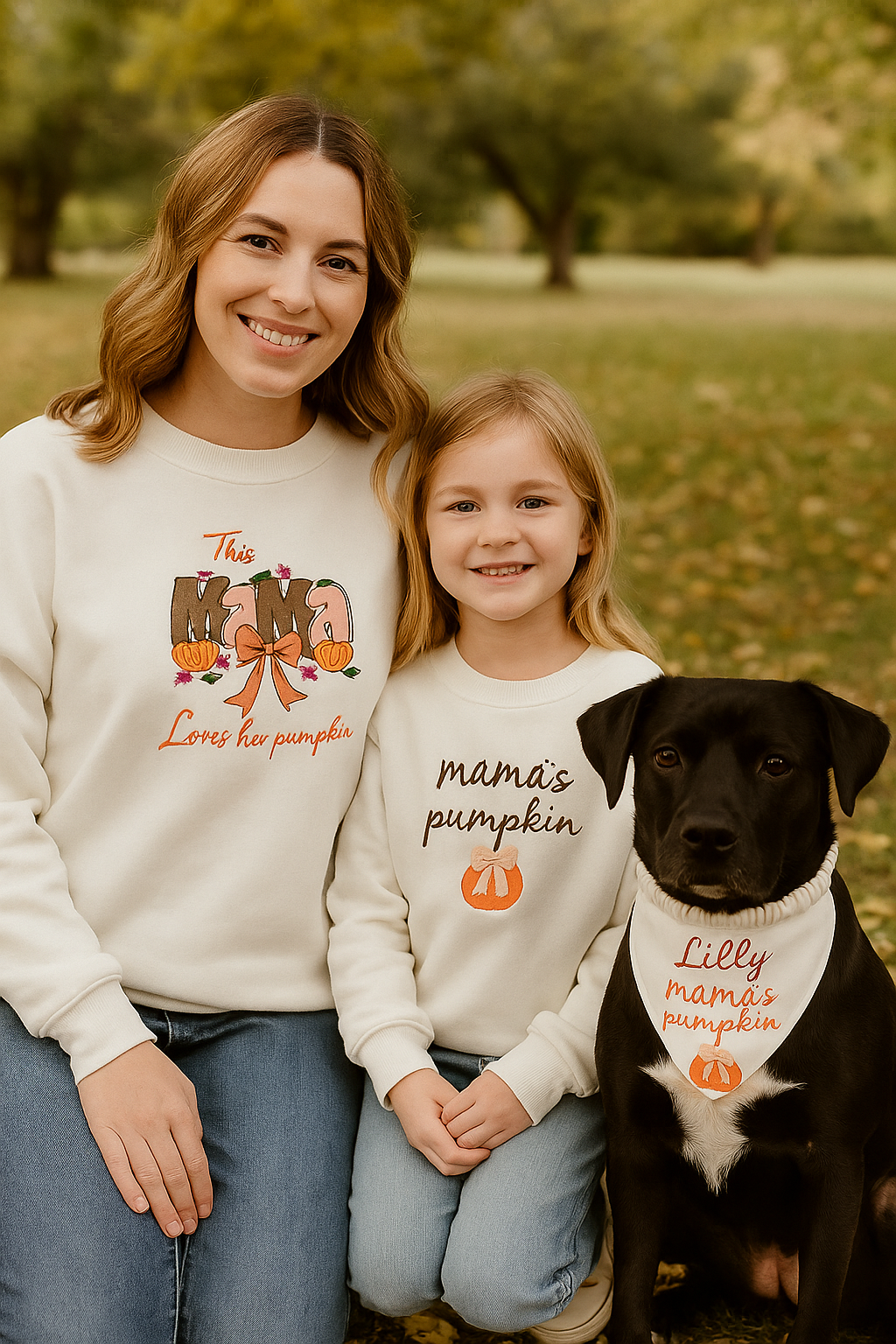 Mama’s Pumpkin Matching Fall Set | Embroidered Sweatshirt + Personalized Dog Bandana | Mommy & Me + Pet Outfit for Pumpkin Patch & Fall Photos