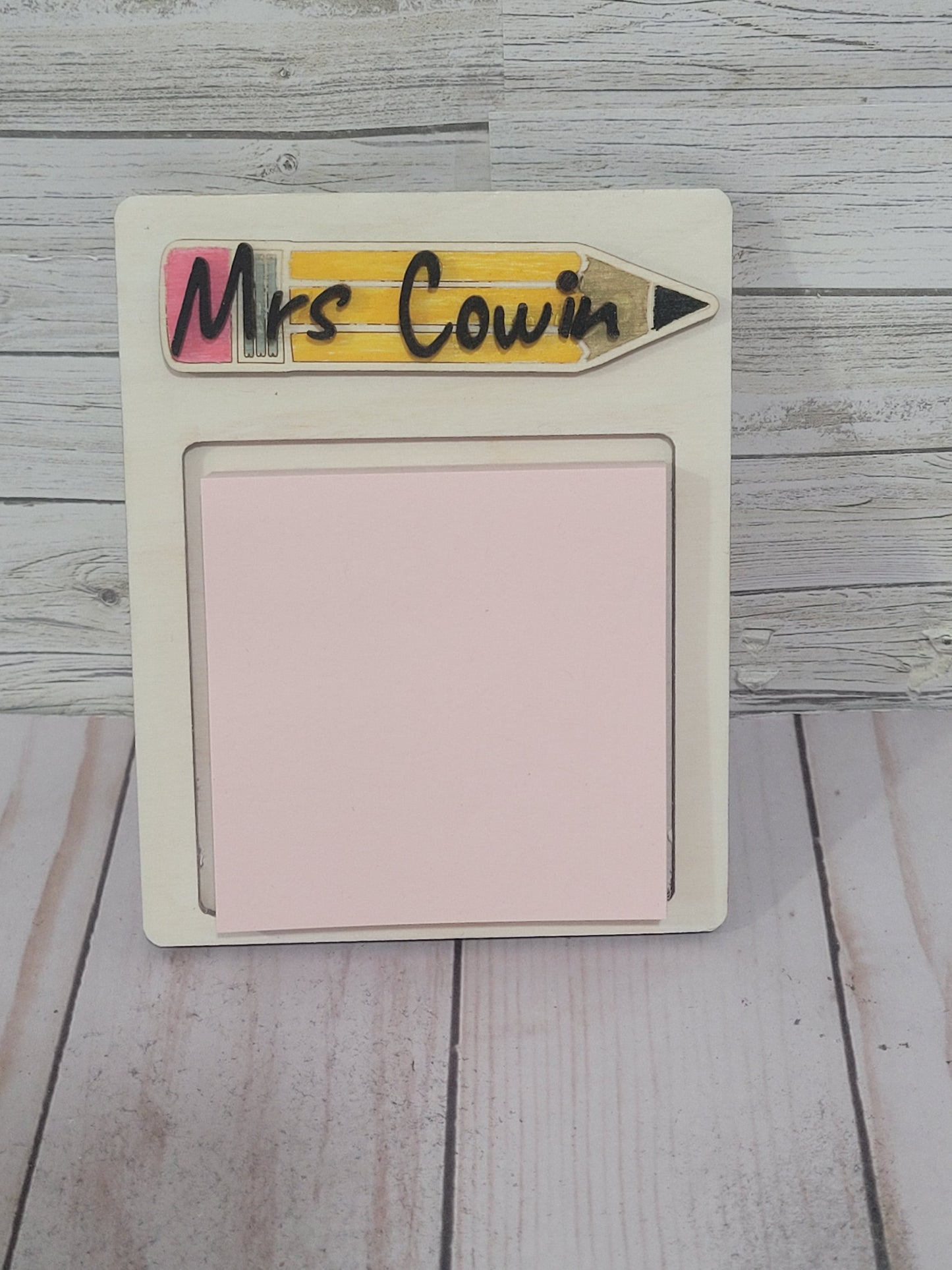 Custom Teacher Sticky Note Holder – Personalized Pencil Design Desk Organizer