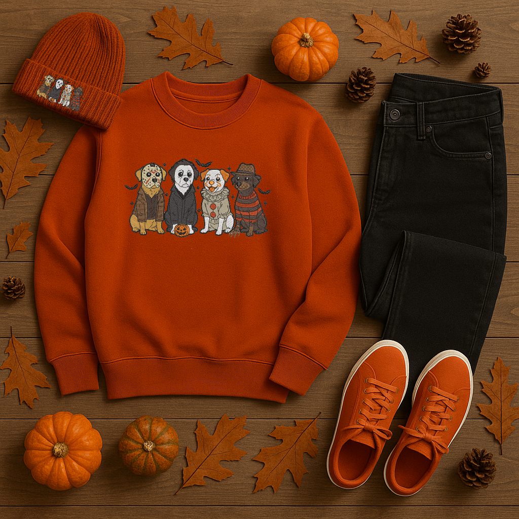 🎃 Halloween Horror Dog Crewneck Sweatshirt & Beanie Set