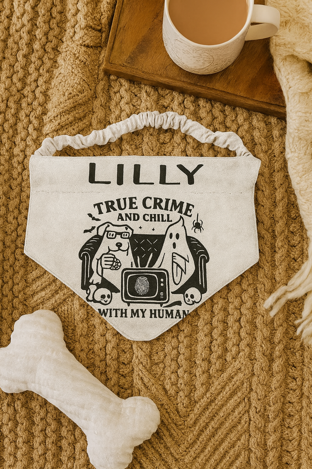 True Crime & Chill Matching Set – T-Shirt + Personalized Dog Bandana