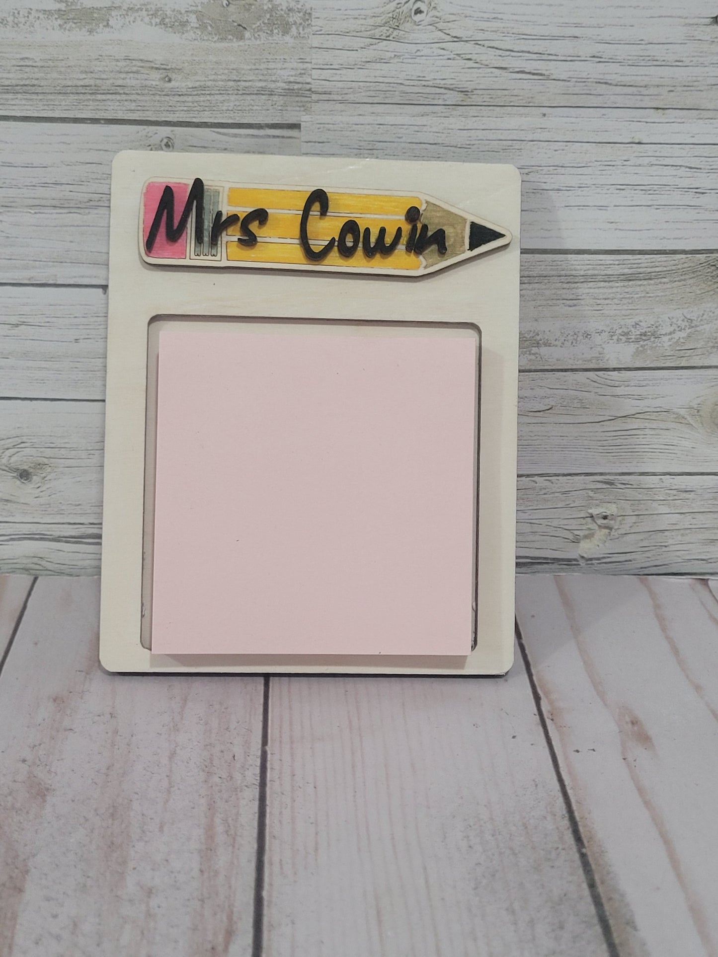 Custom Teacher Sticky Note Holder – Personalized Pencil Design Desk Organizer