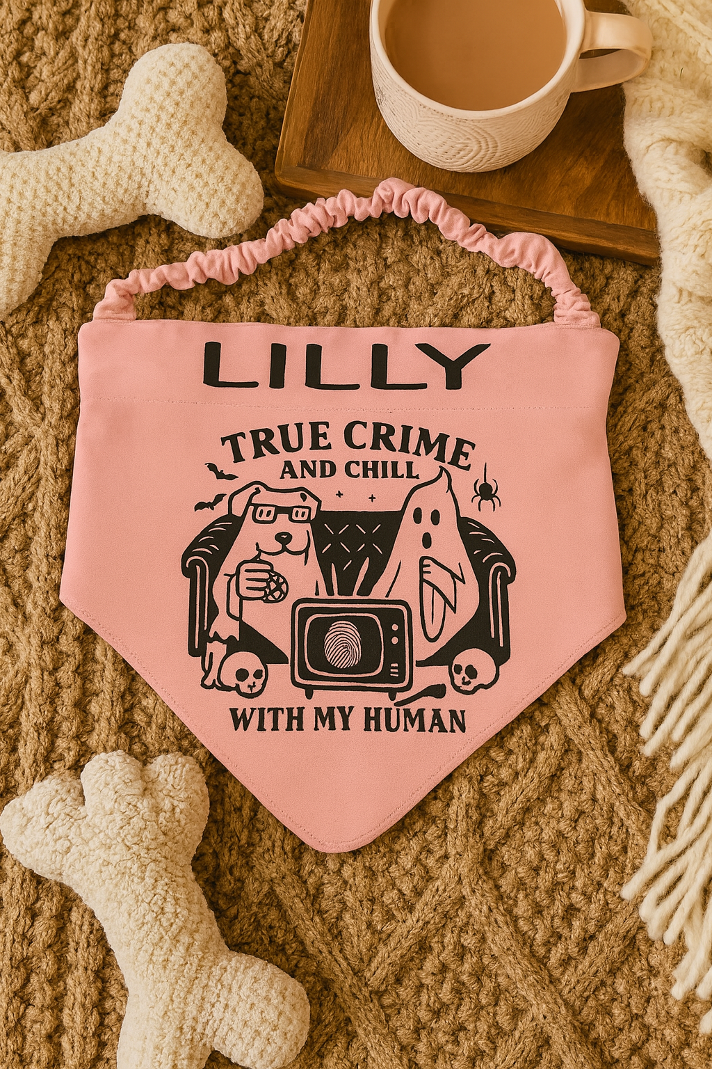 True Crime & Chill Matching Set – T-Shirt + Personalized Dog Bandana