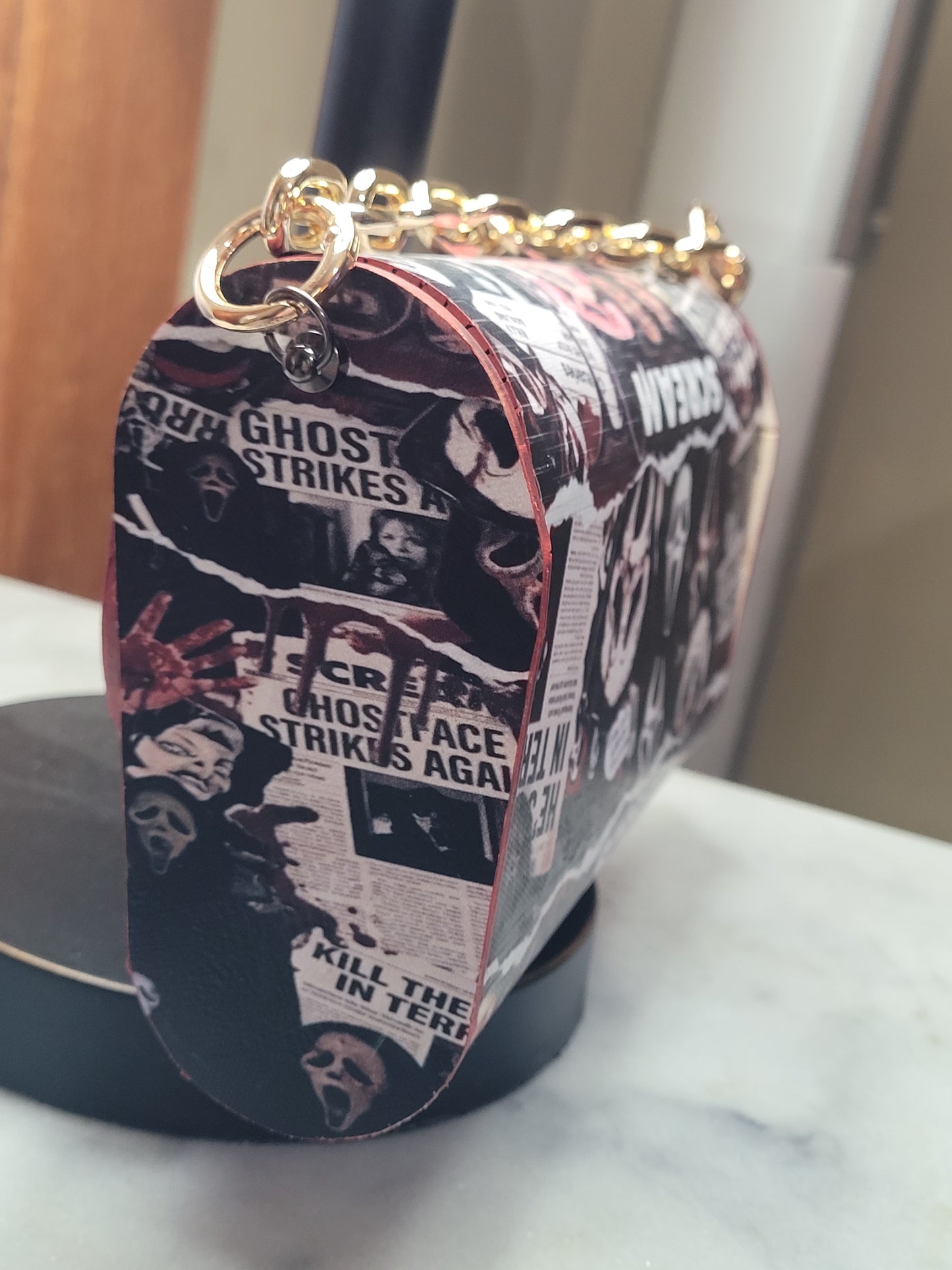 Midnight Horror Collage Handmade Wooden Crossbody Purse