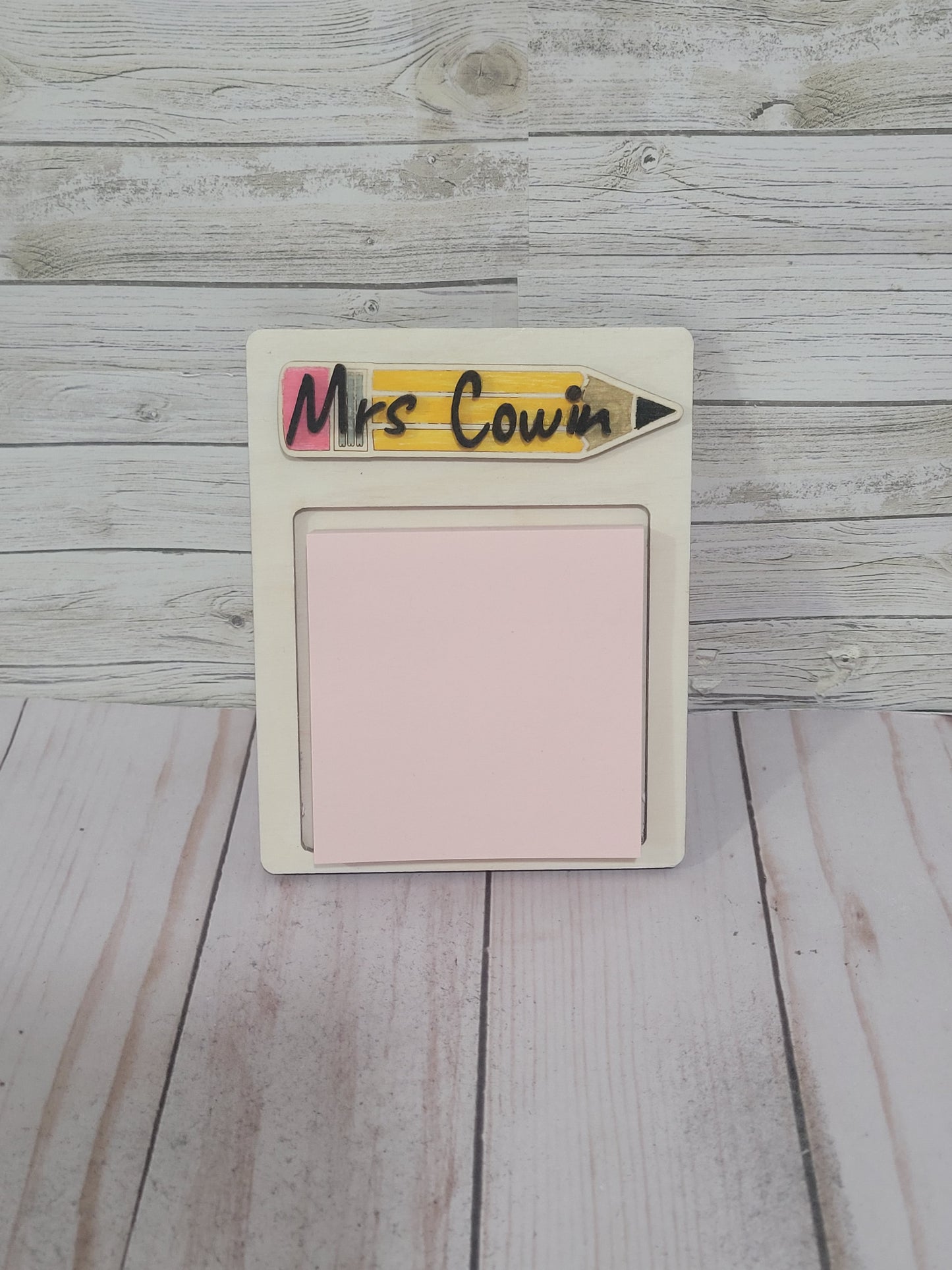 Custom Teacher Sticky Note Holder – Personalized Pencil Design Desk Organizer