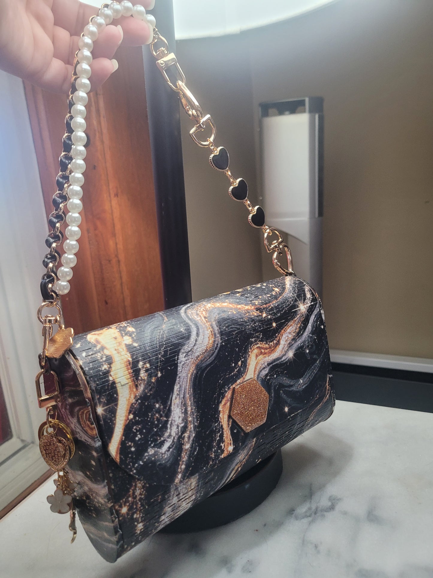Black & Gold Luxe Marble Clutch Purse