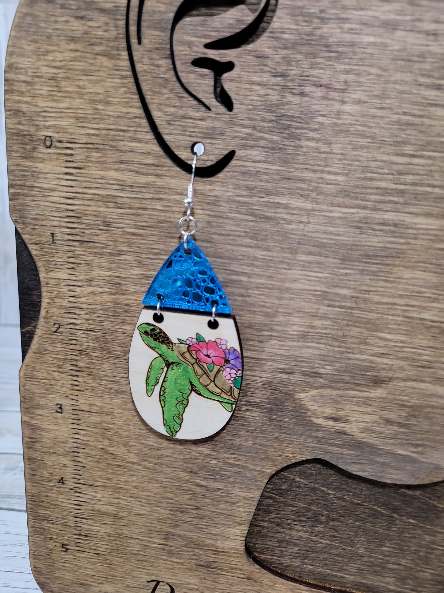 Sea Turtle & Floral Teardrop Earrings – Handmade Ocean Lover Jewelry 🐢🌺