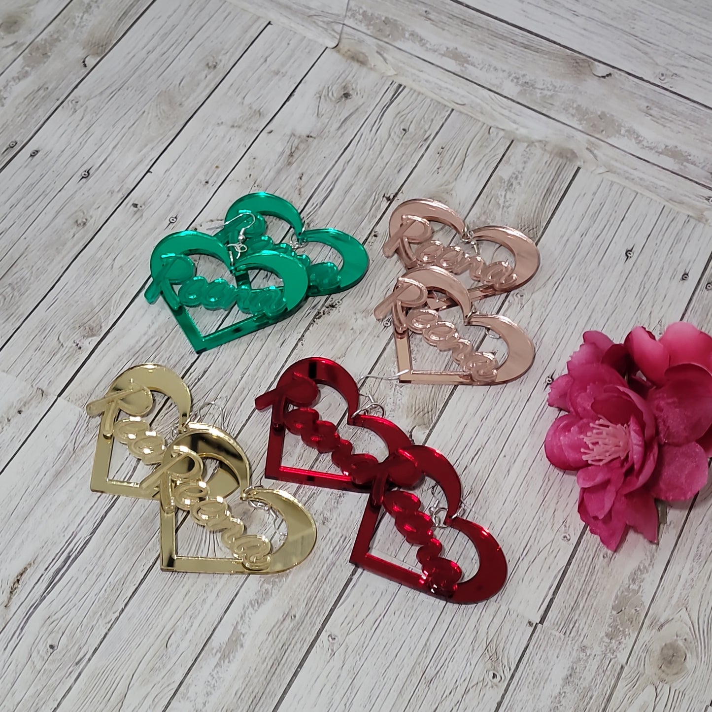 Heart Shaped Earrings, Name Plate Earring